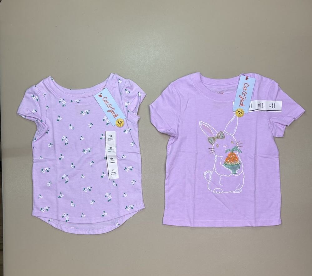Cat & Jack Girls Tee Bundle 2T Purple Bunny Floral Shirts NWT